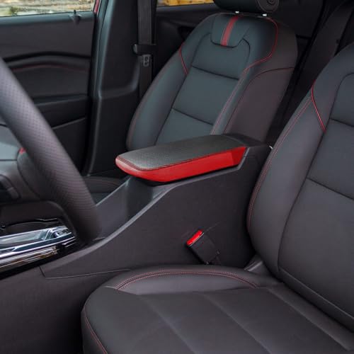 Car Armrest Cover Waterproof Center Console Pad Scratch Resistance Box Cover Anti-Scratch Leather Protector Pad for Chevy Trax 2024 2025 2026 Accessories(Carbon Fiber + Red) - color: Carbon Fiber + Red