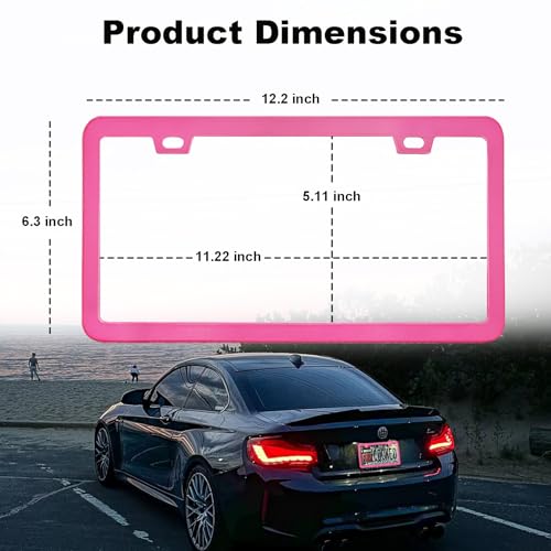 Pink License Plate Frame 2 Packs Aluminum Metal License Plate Holder for Car Universal Fit for Women - color: Pink