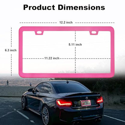 Pink License Plate Frame 2 Packs Aluminum Metal License Plate Holder for Car Universal Fit for Women - color: Pink