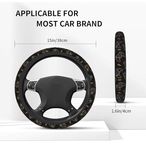 Game Steering Wheel Cover With 2 Car Coasters Non Slip Neoprene For Women Men Universal 15 Inch - color: Game