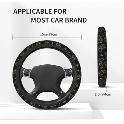 Game Steering Wheel Cover With 2 Car Coasters Non Slip Neoprene For Women Men Universal 15 Inch - color: Game