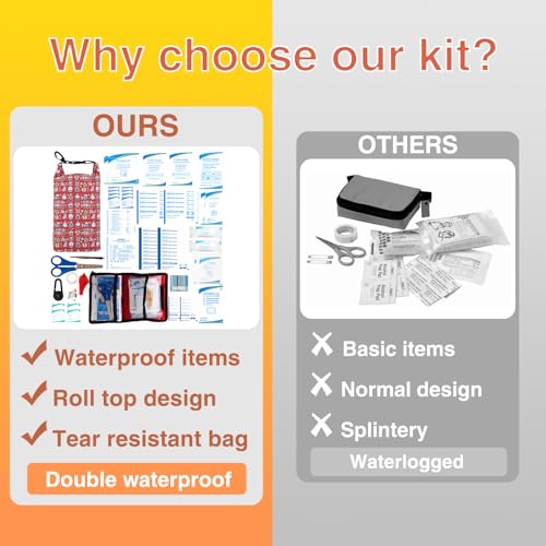 Boat First Aid Kit Waterproof, WELL-STRONG Marine Emergency Kit with Roll Top Dry Bag for Boating Fishing Kayaking – Water-Resistant Contents for Camping & Beach（Christmas） - color: Ws011-christmas