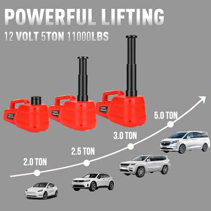 EFFIROSO Electric Car Jack 5 Ton/11000lbs 12V Lightweight Hydraulic Car Lift with 6.1-17.7 Inches for SUV Sedan Truck Repair Tools for Tire Change Replacement - color: Red