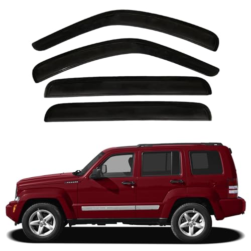 4pcs Front+Rear Smoke Tint Sun/Rain Guard Outside Mount Tape-On Vent Window Visors Compatible with 08-13 Liberty KK - size: for 2008-2013 Jeep Liberty
