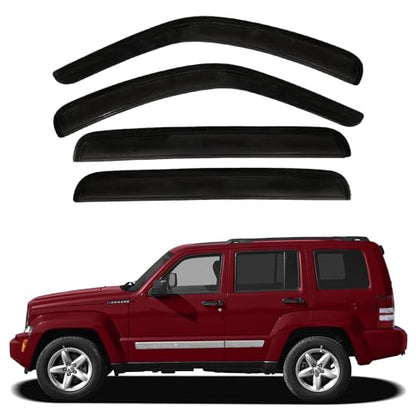4pcs Front+Rear Smoke Tint Sun/Rain Guard Outside Mount Tape-On Vent Window Visors Compatible with 08-13 Liberty KK - size: for 2008-2013 Jeep Liberty