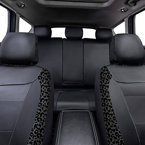 Flying Banner Carbon Fiber Leather Vehicle Seat Covers, Leopard Gray Black, Universal Fit - 8PCS - color: Leopard Gray Black, size: Full Set -- 8pcs