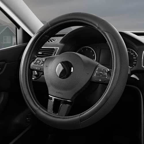 Skechers Steering Wheel Cover Memory Foam,Luxury Leather Steering Wheel Covers,Universal Anti-Slip Fit 14" 1/2-15" Car Wheel Cover for Stylish Car Decor Gifts Fit Suvs,Vans,Sedans,Car,Trucks,Black - color: Black