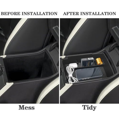 ABS Center Console Organizer Compatible with Kia K4 2025 2026 Storage Box Interior Accessories Embedded Storage Armrest Box (Black)