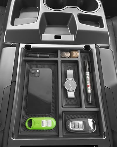 for Center Console Tray Compatible with 2019-2026 Chevy Silverado 1500& 2020-2026 Silverado 2500HD 3500HD (Split-Bench Folding Seat) Armrest Storage Box Console Organizer ABS Materials - color: (19-26)Split Bench Folding Seat-1Pcs-Black