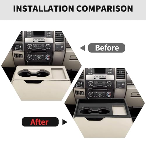 RT-TCZ Front Cup Holder Storage Box Tray Organizer Interior Accessories for Ford F250/F350/F450/F550 (2015-2020) - size: 2015-2020