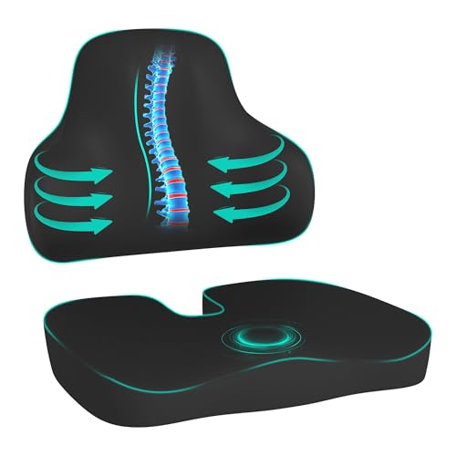 Cushion and Lumbar Support Pillow, Relief Pressure Seat Cusion for Office Chairs & Car Seat, Ergonomic Design Cusion for Tailbone Pain Relief, Sciatica & Back Support - color: Black, size: Cushion&Lumbar