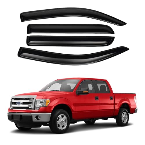 Canvcle F150 Rain Guards - Window Visors for 2009-2014 Ford F150 SuperCrew Cab, Outside-Mount Tape-On Side Window Wind Deflectors for 09-14 F-150 Accessories, Vent Visors Shades Rainproof 4PCS - size: Ford F150 2009-2014