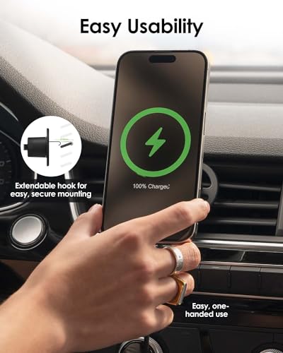 Mophie Qi2 snap+ Magnetic Wireless Charging Vent Mount - Fast 15W Qi-Enabled Charger for iPhone 17/16/15/14/13/12, Universal Car Compatibility, 30W Car Charger Adapter Included, USB-C, Black