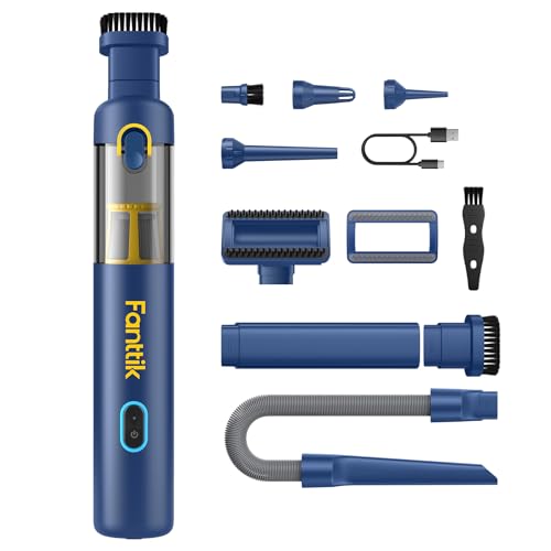 Fanttik Slim V8 APEX Car Vacuum, 4-in-1 Portable Mini Cordless Vacuum with 19000pa Suction Power, Type-C Charge, 2 Suction Modes, Handheld Vacuum for Small Jobs, Car, Office Desk, Keyboards (Blue) - color: Blue