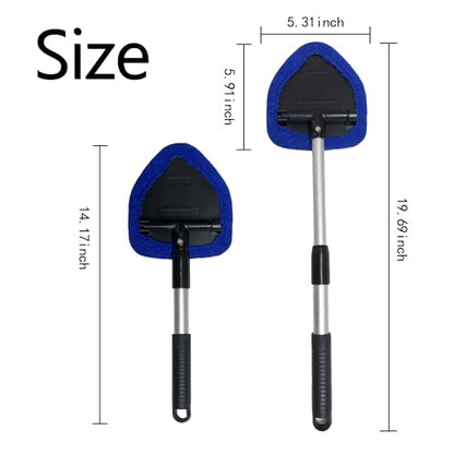 Microfiber Car Windshield Cleaning Tool with Extendable Handle,Car Defogging Glass Cleaning Brush with 4 Reusable Microfiber Pads 1 Spray Bottle and 1 Car Dust Removal Brush. (Blue) - color: blue