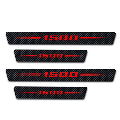 4Pcs Door Sill Protector Compatible with Dodge Ram 1500 2019-2021 with Red 1500 Logo, Carbon Fiber Door Sill Stickers, Front Rear Door Sill Plate Covers Auto Accessories - color: Red 1500