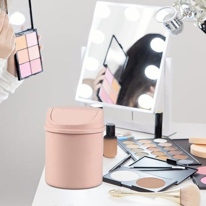 2 L Plastic Mini Desktop Trash Can, Swing-Top Tiny Waste Bin, Pink - color: pink