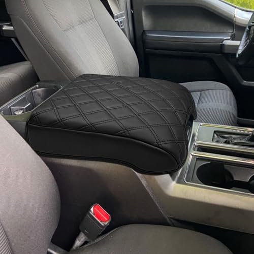 Xaido Center Console Cover for 2015-2020 Ford F150 / 2017-2022 F250 F350 F450 & 2018-2024 Expedition, Leather Armrest Protector Pad (Bucket Seat Only) - color: Black, size: for 2015-2020 F150 Bucket Console