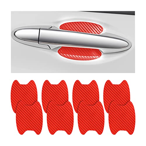 8PCS Car Door Handle Sticker, Carbon Fiber Anti-Scratches Car Door Cup Protector, Non-Marking Auto Door Handle Protective Film, Self-Adhesive Door Side Paint Protector for All Cars (Red/8PCS) - color: Red/8PCS