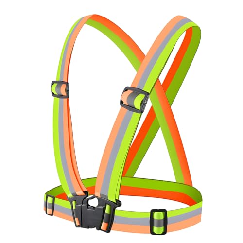 High Visibility Reflective Harness Vest – Adjustable One Size Fits Most, 360° Super Bright Safety Gear for Running, Cycling, Work & Roadside Emergencies - color: Green-Orange