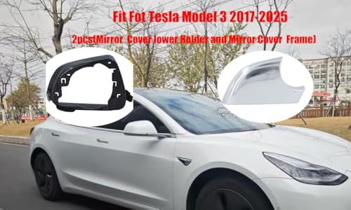 Fits For Tesla Model 3 Left Driver Side Wing Mirror Cover andMirror Frame Set Rearview Lower Holder Tray Cap Housing 2017-2020(Right side chrome) - size: Model 3 Right Side Chrome