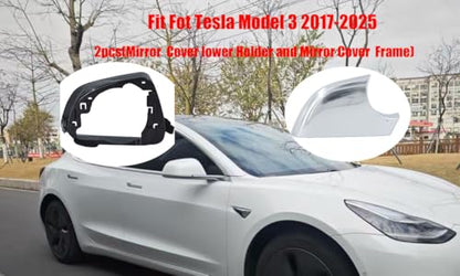 Fits For Tesla Model 3 Left Driver Side Wing Mirror Cover andMirror Frame Set Rearview Lower Holder Tray Cap Housing 2017-2020(Right side chrome) - size: Model 3 Right Side Chrome