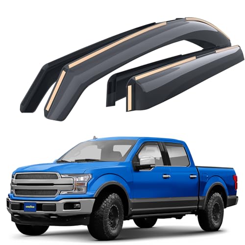 Goodyear Shatterproof in-Channel Window Deflectors for Ford F150 2015-2020 SuperCrew, Rain Guards, Window Visors, Vent Deflector, Truck Accessories, 4 pcs- GY003407 - color: For F150 15-20