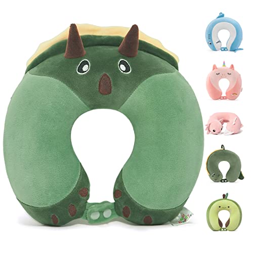 Niuniu Daddy Dinosaur Kids Travel Neck Pillow Road Trip Essentials for 3-8 Years Old, Memory Foam Dino Portable Pillow for Airplane Travel Essentials, Green Triceratops Cervical Pillow for Boys Girls - color: Triceratops-s-green, size: 3-8 Y/O