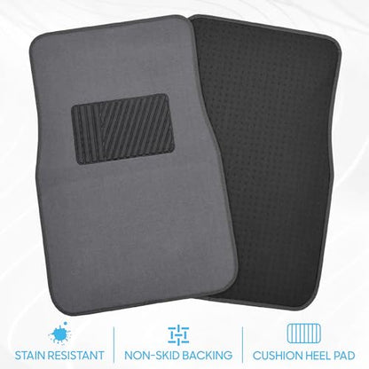 BDK Premium Medium Gray Carpet Floor Mats for Cars - Universal Fit Interior 4-Piece Car Mats Full Set with Vinyl Heel Pad Protector - Cute Car Accessories Interior Floor Covers for SUVs & Trucks
