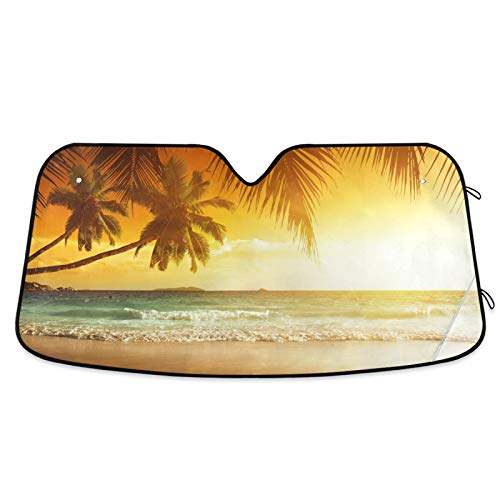 Palm Tree And Fantastic Sunset Of Sea Car Windshield Sunshade Foldable Reflective Sun Shade Blocks UV Rays - color: Beach Sunset 1