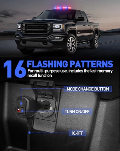 HLauto 406D Rooftop Emergency Strobe Lights Bar, 102 LED Red Blue Mini Beacon Safety Flashing Warning Traffic Lights Bar w/Magnetic Base for 12-24V Trucks, Construction Vehicles, Snowplow, Cars - color: Red/Blue