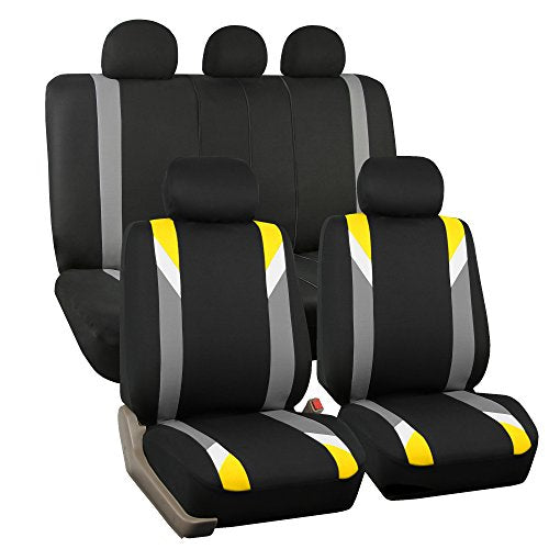 FH Group Premium Modernistic Flat Cloth Car Seat Covers – Universal Fit, Washable Seat Covers for SUV Sedan Van, Yellow, Full Set - color: Yellow, size: Full Set