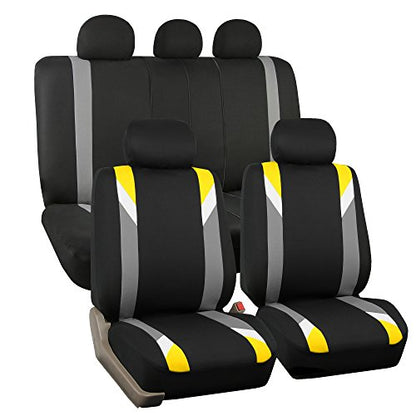 FH Group Premium Modernistic Flat Cloth Car Seat Covers – Universal Fit, Washable Seat Covers for SUV Sedan Van, Yellow, Full Set - color: Yellow, size: Full Set