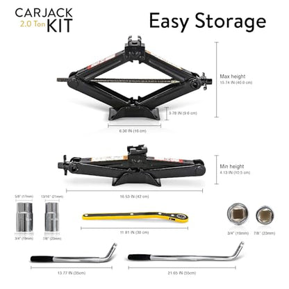 Car Jack Kit 2 Ton (4,400 lbs) | Scissor Jack for Car - Tire Jack Tool Kit | Portable, Ideal for SUV and Auto - Universal Kit with Lug Wrench | Heavy Duty Material - size: Car Jack Kit 2 Ton + Lug Wrench