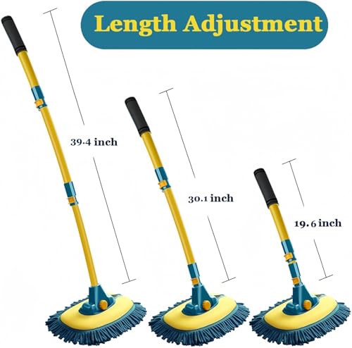 Car Wash Brush with Long Handle, Car Wash Mop Mitt with 2 Replacement Head , Extension Pole Car Brush Cleaning Kit for Cars Trucks - color: Green-2 Heads