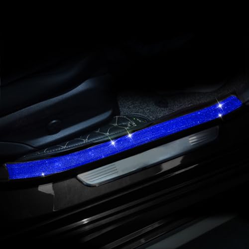 Car Door Sill Protector with Bling Rhinestones 2PCS Edge Guard Scuff Cover Anti-Scratch Strip Sticker Bumper Protector for Truck Car 7CM x 60CM (Blue) - color: Blue, size: 7cm X 60cm