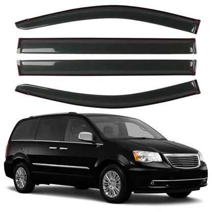 Rain Guard Fit for 2008-2020 Dodge Grand Caravan, 2008-2016 Chrysler Town & Country, Outside Mount Side Window Visor Vent Deflector Shade, 4pcs - size: For 2008-2020 Grand Caravan