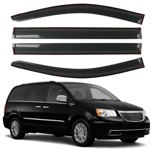 Rain Guard Fit for 2008-2020 Dodge Grand Caravan, 2008-2016 Chrysler Town & Country, Outside Mount Side Window Visor Vent Deflector Shade, 4pcs - size: For 2008-2020 Grand Caravan