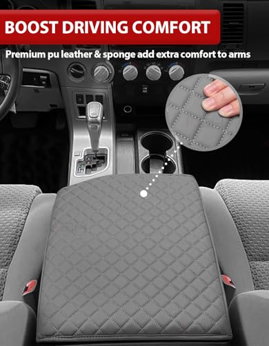 KBH Center Console Armrest Cover for 2007-2013 Toyota Tundra & 2008-2022 Sequoia, Vinyl Leather, Middle Console Lid Protector Arm Rest Cushion Pad, Interior Accessories, Anti-Scratch, Gray - size: 07-13 Toyota Tundra, 08-22 Sequoia, Gray