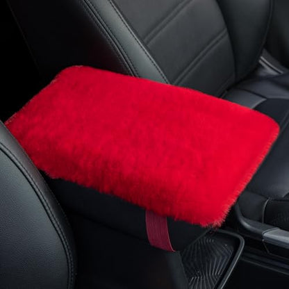 SEG Direct Auto Center Console Cover, Furry Car Armrest Cover, Soft Fluffy Middle Console Pad, Car Armrest Seat Box Cover for Women Men, Universal Fit for Most Vehicle, SUV, Truck, Car (Red) - color: Red