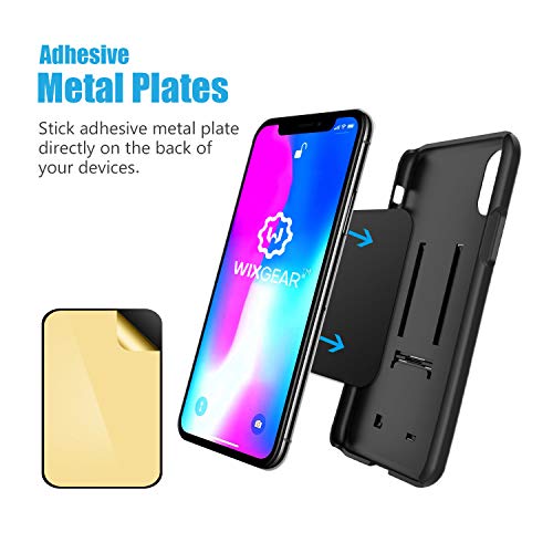 Mount Metal Plate with Adhesive for Magnetic Cradle-Less Mount by WixGear - X4 Pack 2 Rectangle and 2 Round (Compatible with Magnetic mounts) (Black) - color: Black