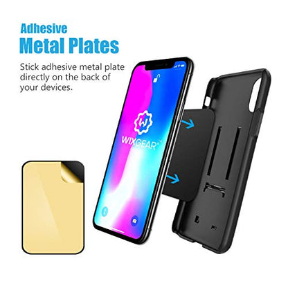 Mount Metal Plate with Adhesive for Magnetic Cradle-Less Mount by WixGear - X4 Pack 2 Rectangle and 2 Round (Compatible with Magnetic mounts) (Black) - color: Black