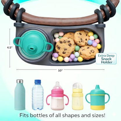 Swanoo Universal Stroller Snack Tray | Compatible With Nuna Mockingbird Bugaboo Uppababy | Stroller Bumper Bar Tray Attachment with Cup Holder | Baby Toddler Disneyland Essentials Stroller Accessories - color: Dark Grey