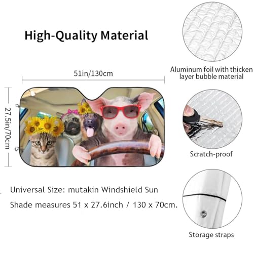 Car Windshield Sunshade Front Window Sunflower Pig Dog cat Drive Sun Visor Protector Foldable Shield Cover for Truck SUV - color: Black13