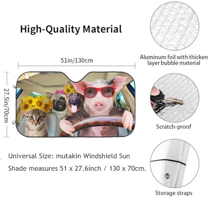 Car Windshield Sunshade Front Window Sunflower Pig Dog cat Drive Sun Visor Protector Foldable Shield Cover for Truck SUV - color: Black13