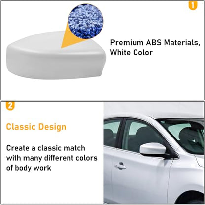 Moonlinks Compatible with Nissan Sentra 2013 2014 2015 2016 2017 2018 2019 Right Side Mirror Cover Replacement, White Primer Right Passenger Side Door Rearview Mirror Cap Trim - size: Right White