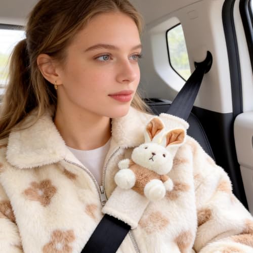 2 PCS Seat Belt Cover Pad, Cute Kawaii Animal Bunny Seatbelt Covers for Kids and Adults, Winter Plush Fluffy Soft Seat Belt Cover, Cartoon Seatbelt Cushion,Car Seat Strap Pads (D-Bunny) - color: D-Bunny