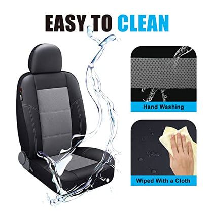 P&J AUTO Leather and Mesh Car Seat Cover Full Set in 9pcs Universal Fit for Cars Trucks Vans & SUVs Airbag Compatible (Grey) - color: Gray