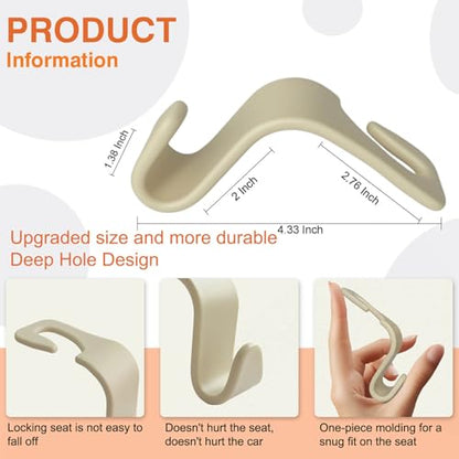 Car Seat Hooks & Purse Holder - 4 Pack Boxed,55 lb Heavy Duty,Eco PP Car Hooks for Purse/Bag/Baby Gear/Gym Bag/Groceries/Cup/,Fits 0.32-0.55”Car Headrest Rods (Beige) - color: Beige