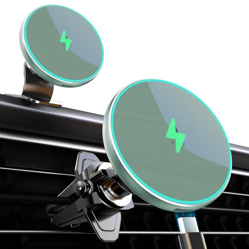 MOKPR for Magnetic Car Mount Charger-15W Wireless Car Charger-Magnetic Car Phone Holder for Dash Air Vent-LED RGB HandsFree Car Mount Fast Car Charger for iPhone 14/13/12 Series,Green - color: Green Cover